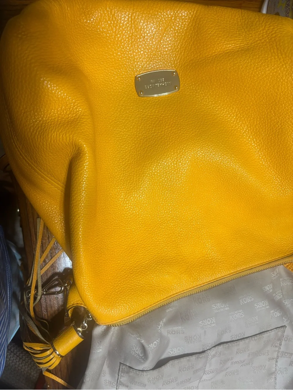 Michael Kors Bedford Yellow Pebbled Leather Hobo Tassel & Chain Strap in Mustard